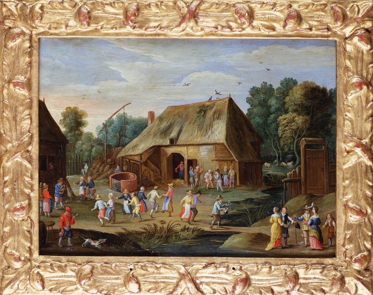 Gentry ved en bondedans i en gård af Jan van Kessel
