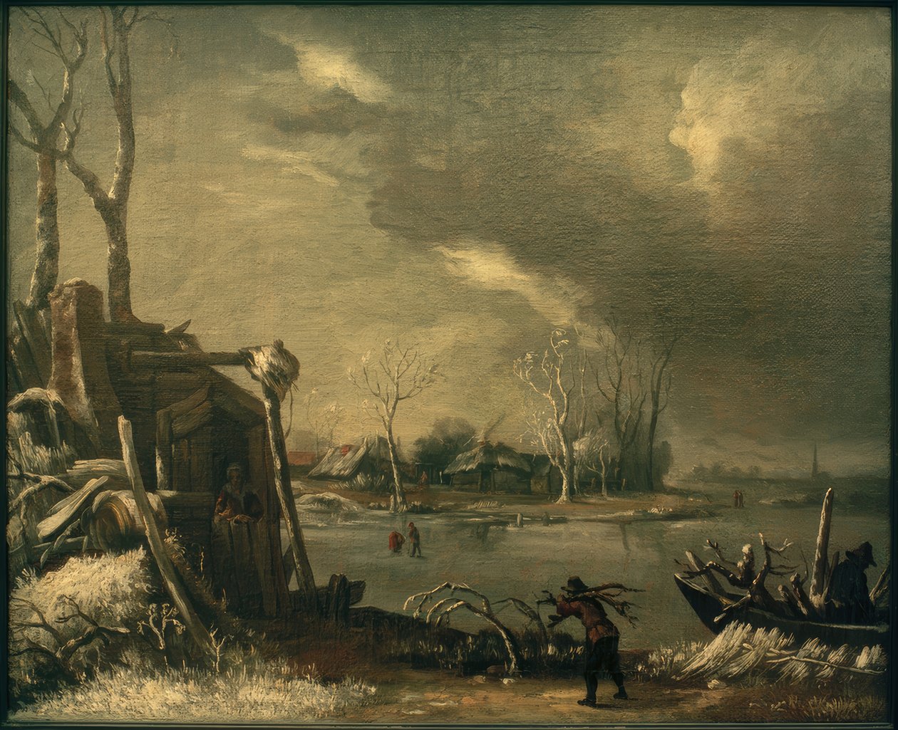 Vinterlandskab med børstetræsamlere af Jan van Kessel