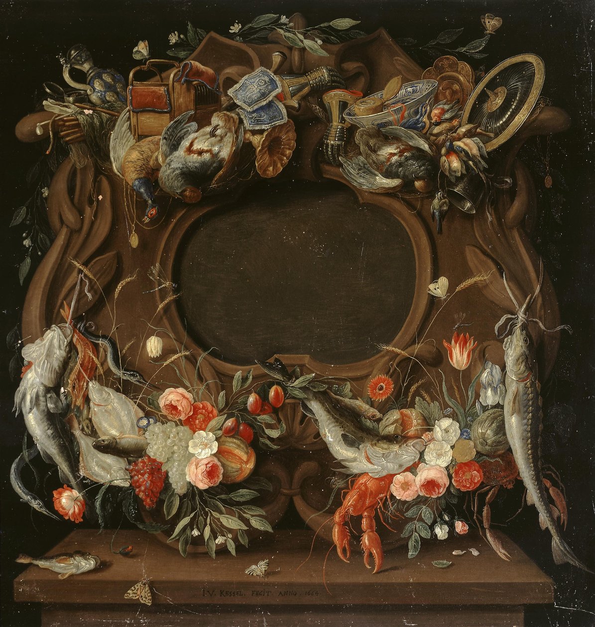 Medaljonens ramme med en allegorisk afbildning af de fire elementer af Jan van Kessel the Elder