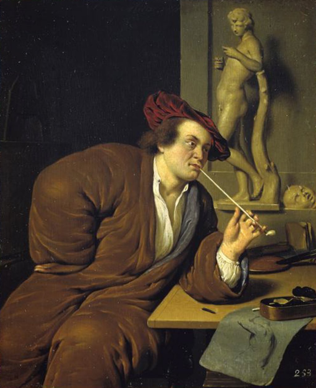 Portræt af en rygende kunstner af Jan van Mieris