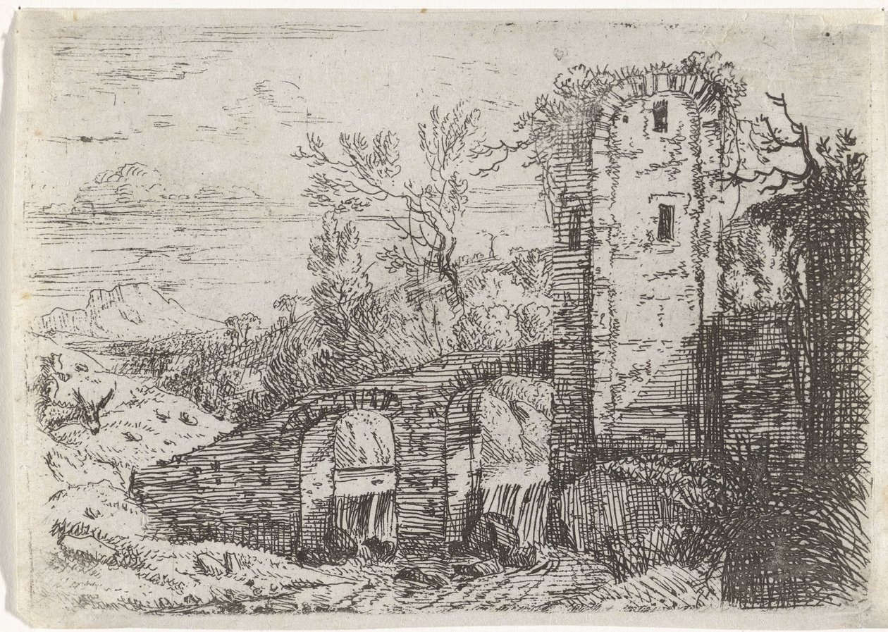 Stenbro over vandfald af Jan van Nickelen