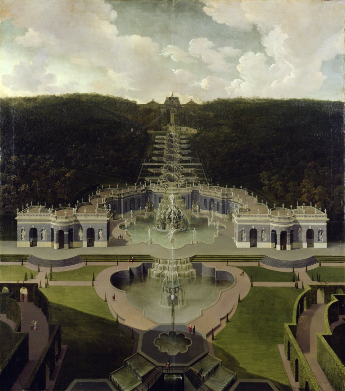 Udsigt fra grotten med springvand fra kaskaderne til ottekanten, efter 1716 af Jan van Nickelen