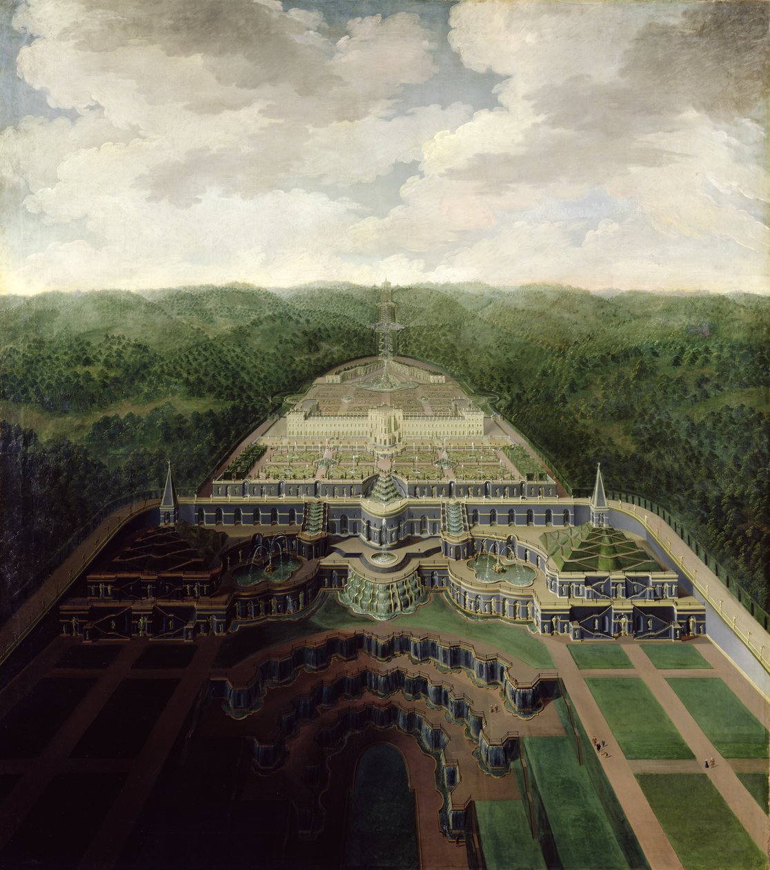 Udsigt over Karlsberg-komplekset fra Cascades and Gardens til Octagon, efter 1716 af Jan van Nickelen