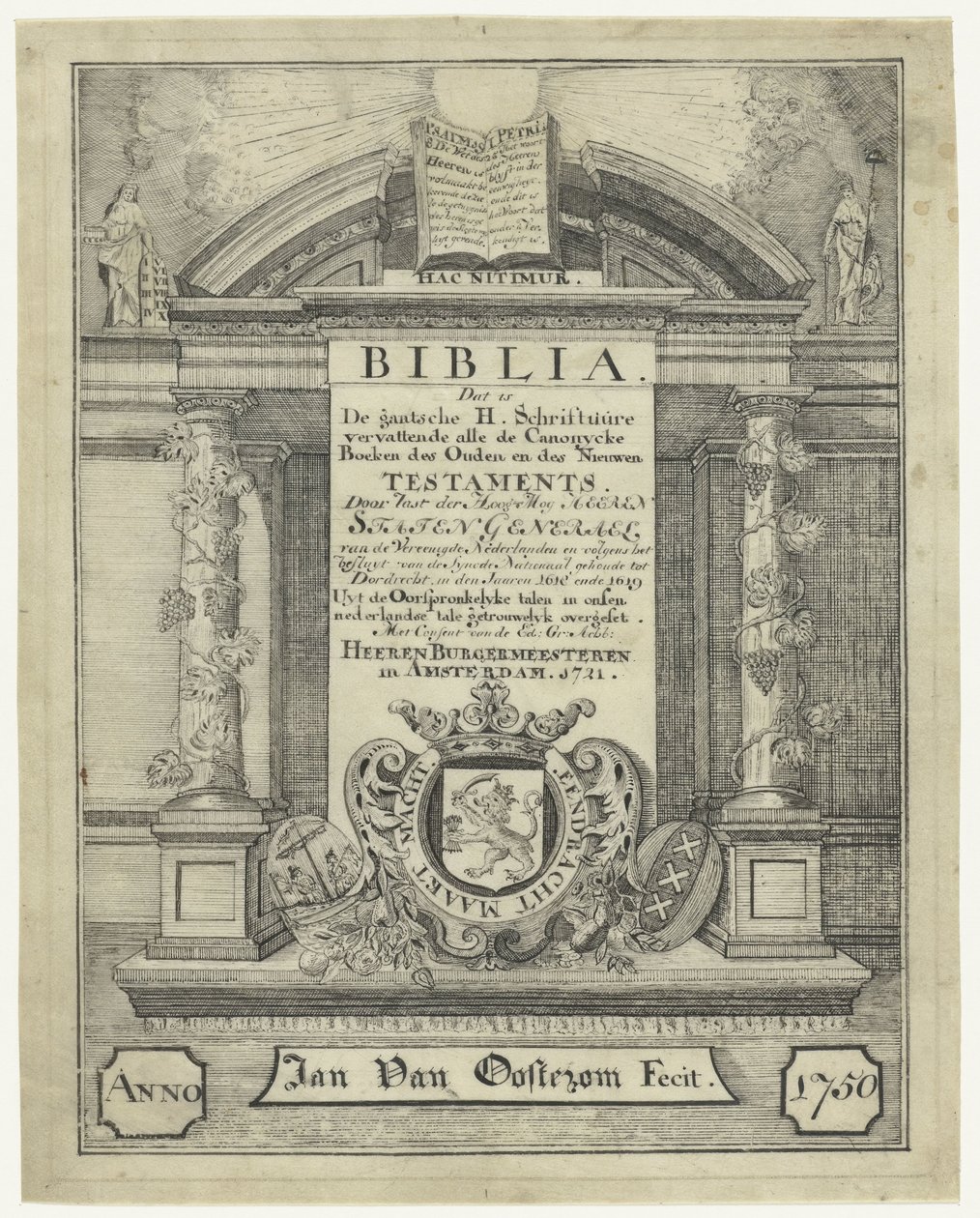Titelblad til en bibel fra 1721 af Jan van Oosterom