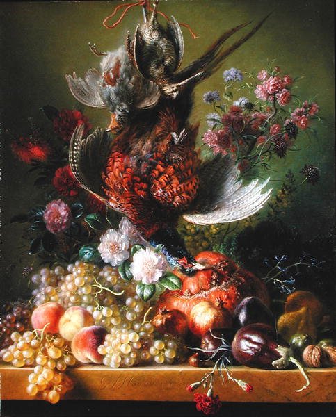 Stilleben med fasan og blomster, 1838-39 af Jan van Os