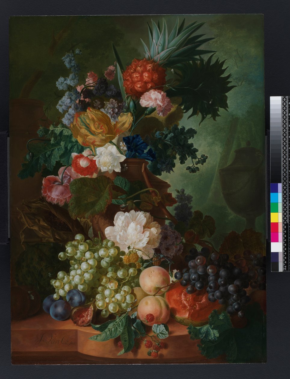 Vase med blomster og frugt, før 1808 af Jan van Os