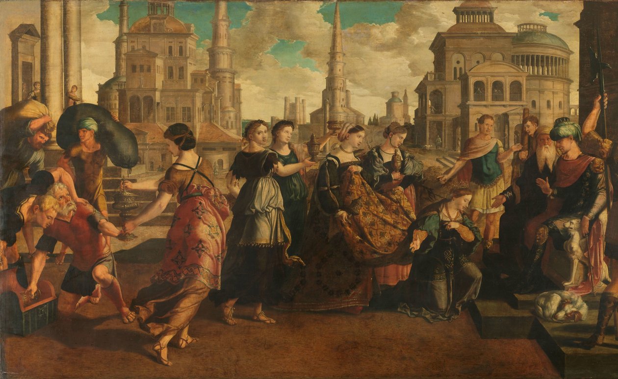 Salomon og dronningen af Saba af Jan van Scorel (circle of)