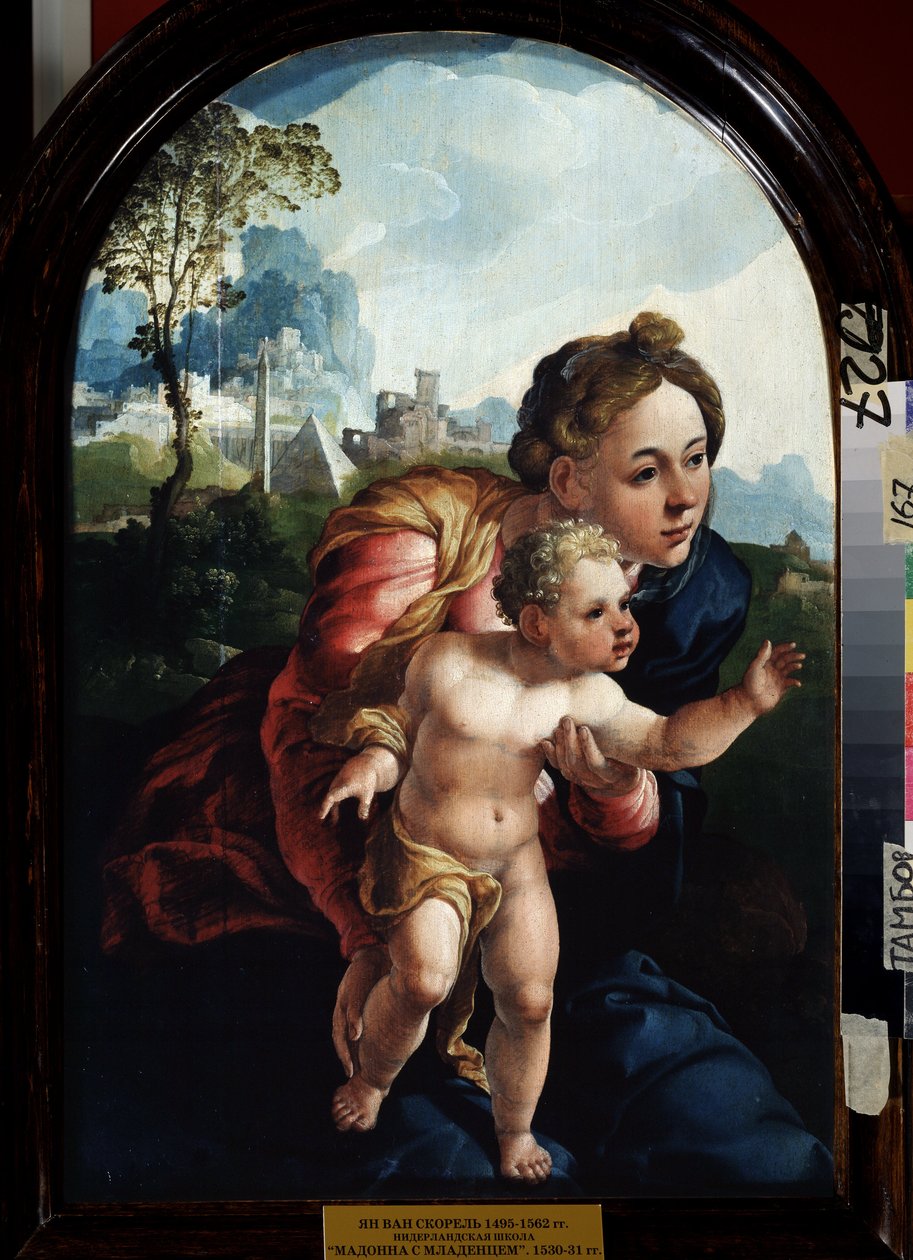 Jomfru og Barn (Jomfru og Barn). Maleri af Jan Van Scorel (1495-1562). Olie på træ, 66 x 45 cm af Jan van Scorel