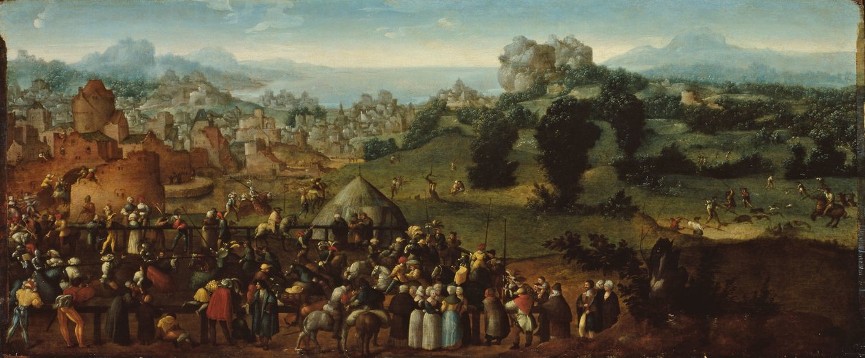Landskab med turnering og jægere af Jan van Scorel