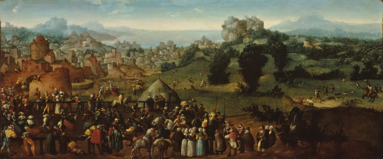 Landskab med turnering og jægere, 151920. af Jan van Scorel