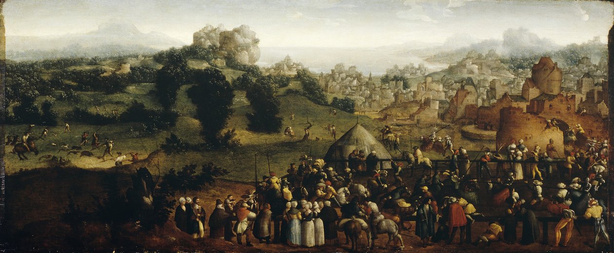 Landskab med turnering og jægere, 1519-20 af Jan van Scorel