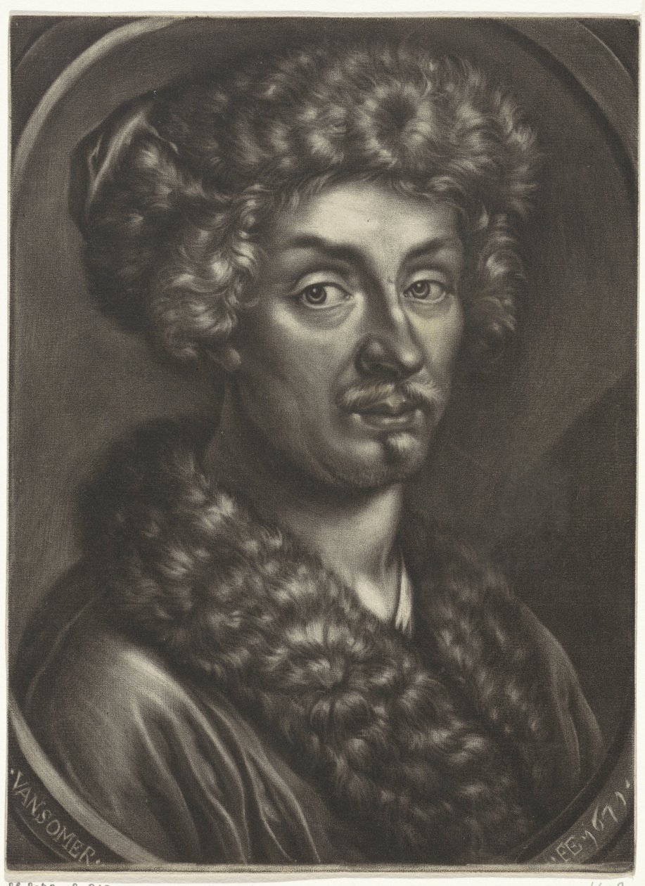 Portræt af en mand med en pelshat af Jan van Somer