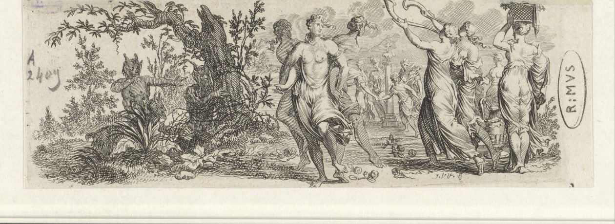 Dansende nymfer set af satyrer af Jan van Vianen