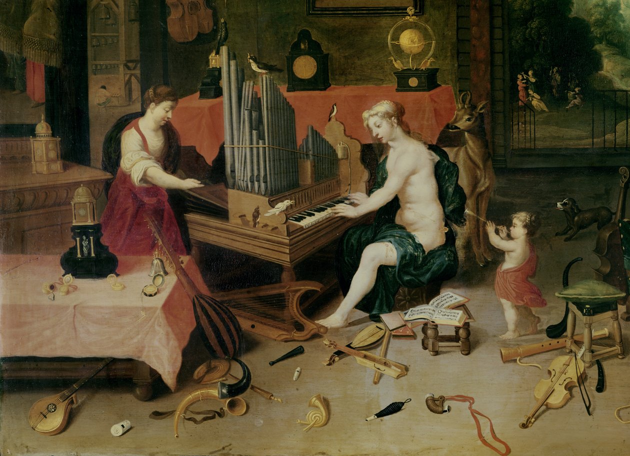 Allegory of Hearing, detalje af en organist af Jan van and Balen, Hendrik van Kessel