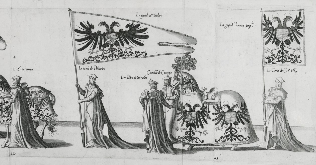 Bannere ved kejser Karl Vs begravelsesprocession, 1559 af Jan van and Doetechum Doetechum the elder