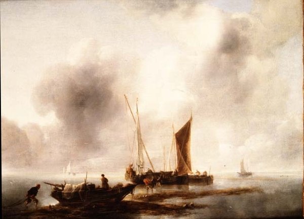 Fisker losser deres fangst i ro af Jan van de Capelle or Cappelle