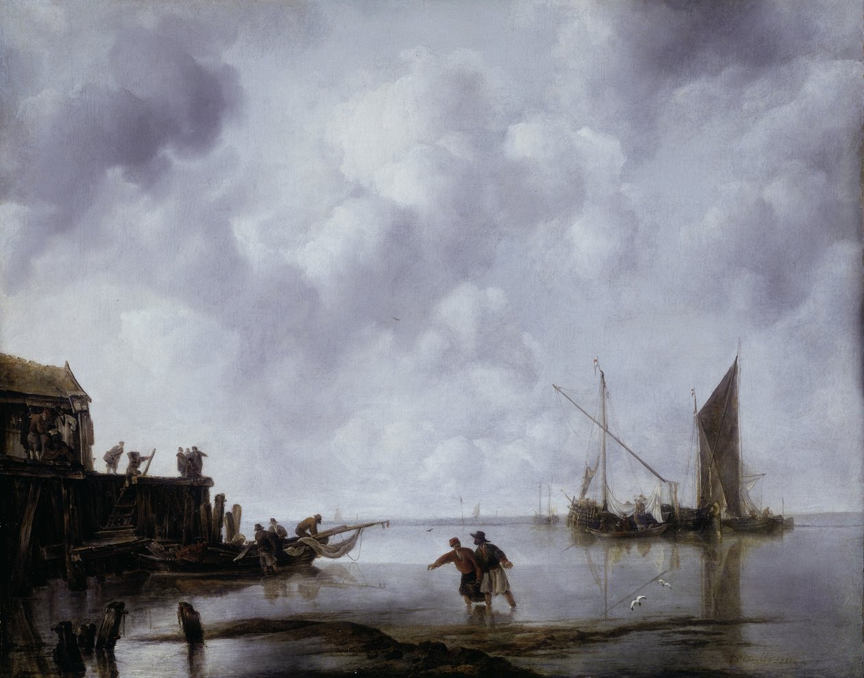 Fiskerbåde i ro af Jan van de Capelle or Cappelle
