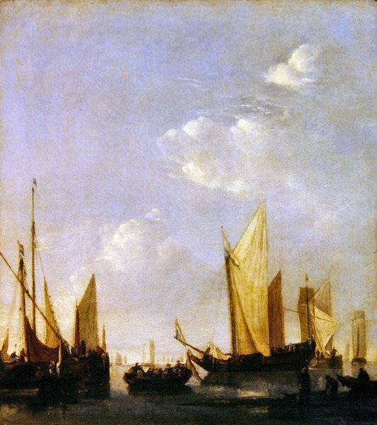 Forsendelse forankret i et roligt hav, ca. 1650 (olie på panel) af Jan van de Capelle or Cappelle
