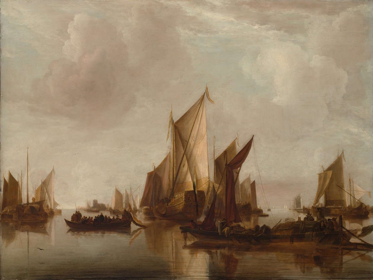 En statsyacht og andet fartøj i roligt vand, ca. 1660. af Jan van de Cappelle