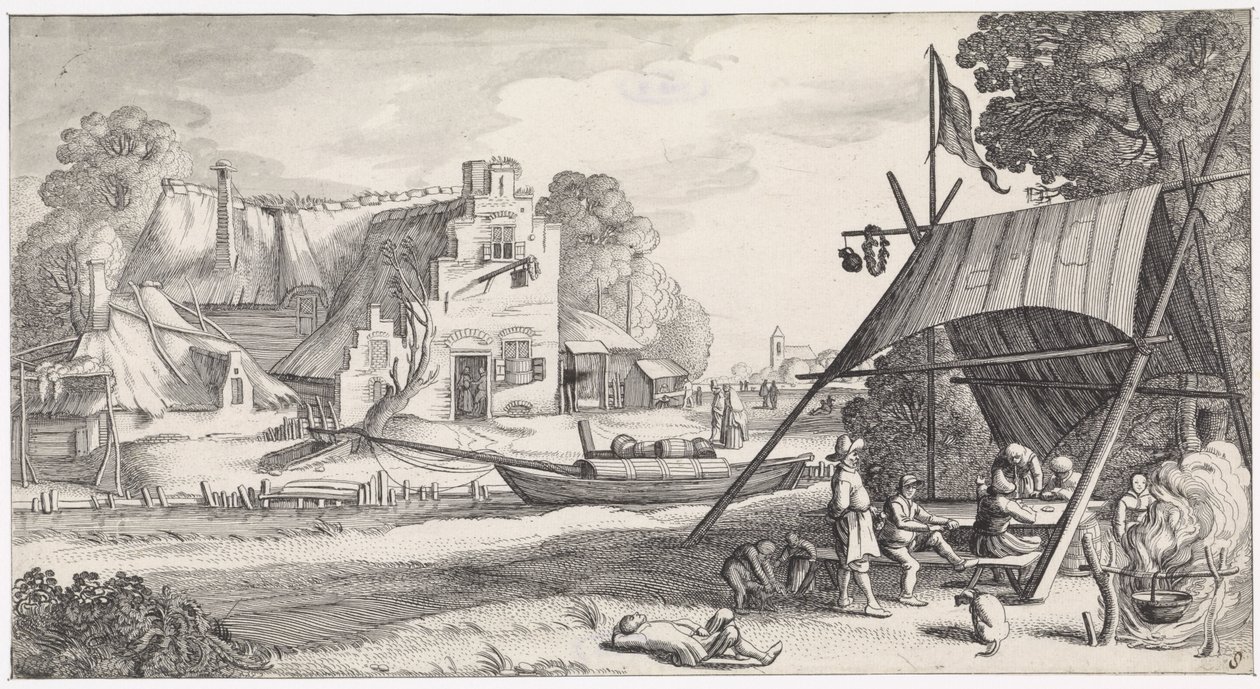 Figurer under en teltdug på en kro Playsante-landskaber og underholdende seværdigheder (serietitel) af Jan van de Velde (II)