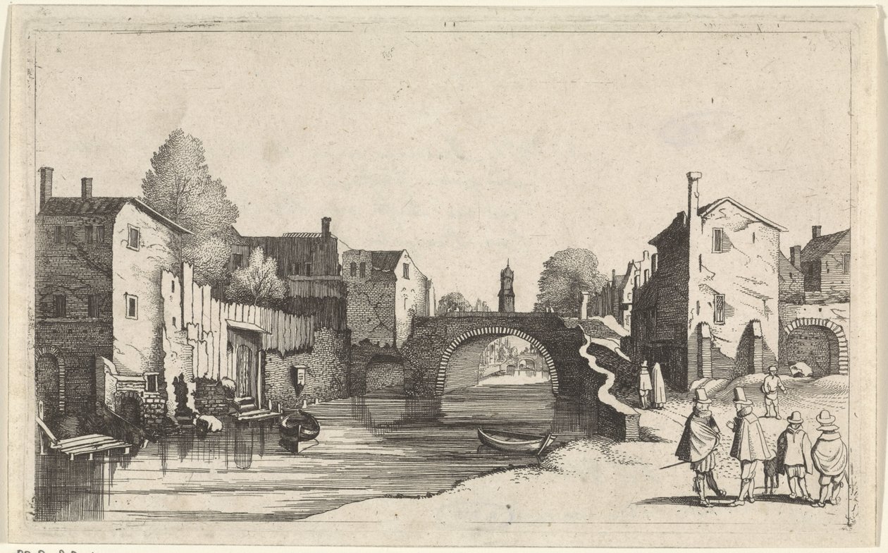 Udsigt over en kanal i en by Seascapes (serietitel) af Jan van de Velde (II)