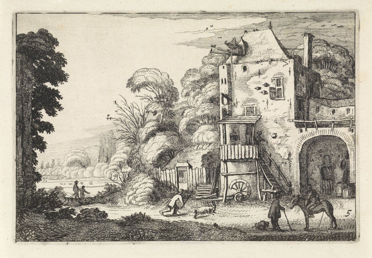 Kro i et landskab Landskaber (serietitel) Amenissimae aliquot requculae (serietitel) af Jan van de Velde (II)