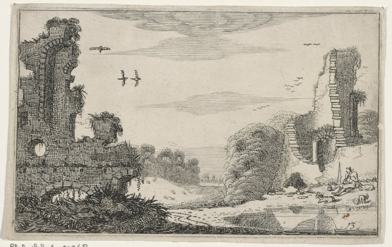 Herder ved en ruin Ruiner (serietitel) (serietitel) af Jan van de Velde (II)