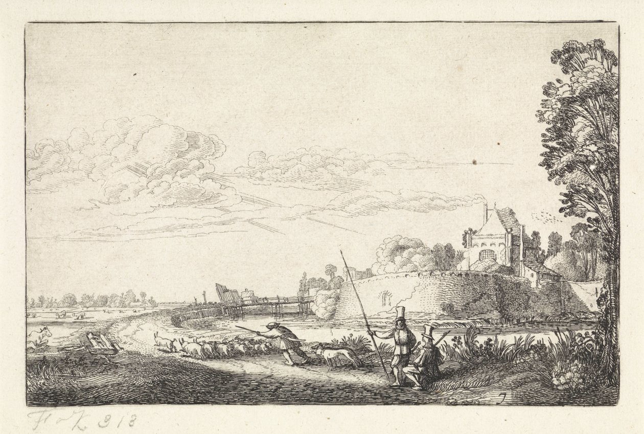 Landskab med Zijlpoort i Haarlem Landskaber (serietitel) Amenissimae aliquot requculae (serietitel) af Jan van de Velde (II)
