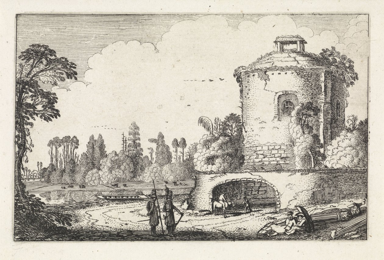 Landskab med et rundt tårn Landskaber (serietitel) Amenissimae aliquot requculae (serietitel) af Jan van de Velde (II)