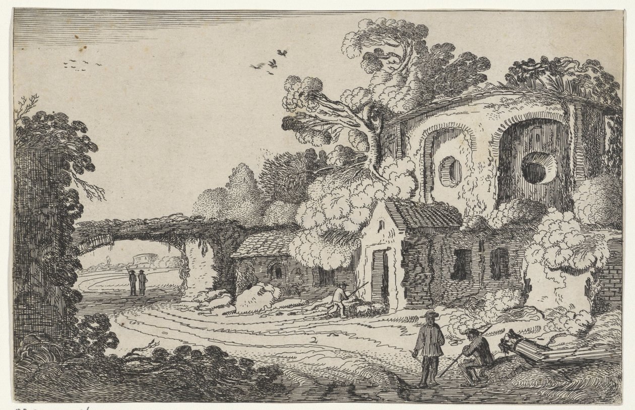 Landschap met oude burcht Ruiner i landskab (serietitel) Gamle ruiner og nogle af de smukkeste regioner (serietitel) af Jan van de Velde (II)