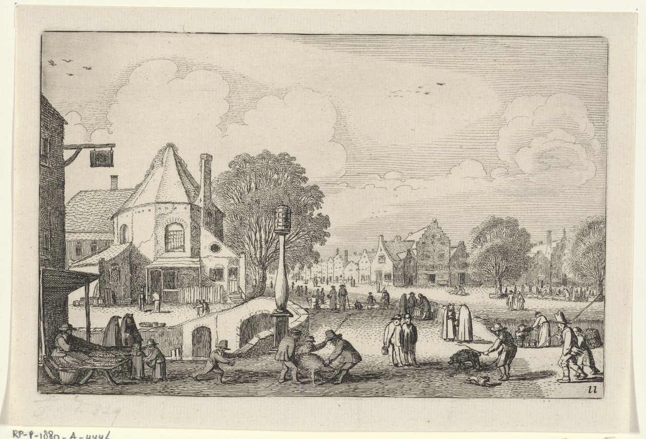 Markedsdag i en by Landskaber (serietitel) Amenissimae aliquot requculae (serietitel) af Jan van de Velde (II)