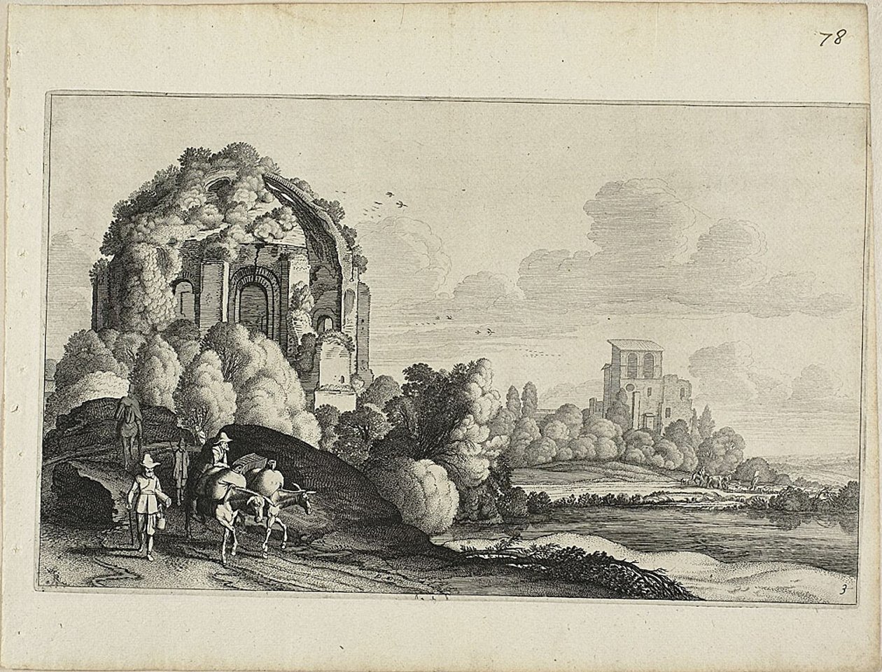 Rejsende foran Minerva Medica-templet i Rom af Jan van de Velde II