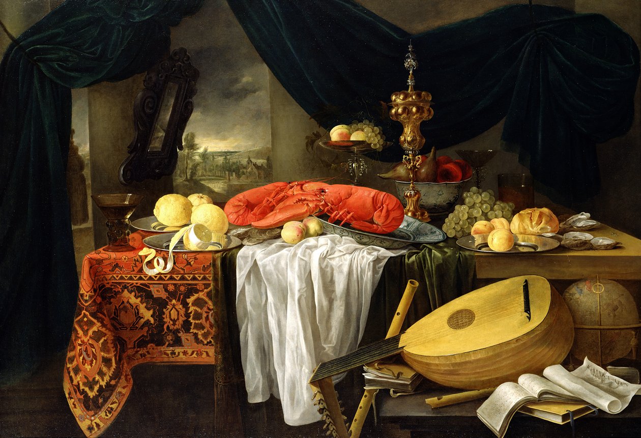 Stilleben med en hummer, citroner og en lut, 1645 af Jan van den Hecke