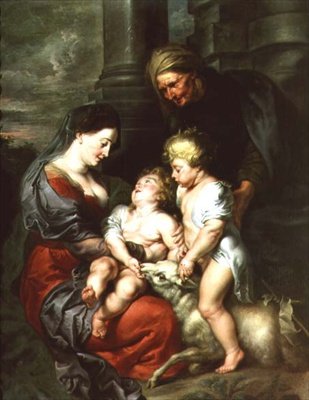 Madonna og barn med St. Elizabeth og spædbarnet St. Johannes Døberen af Jan van den Hoecke
