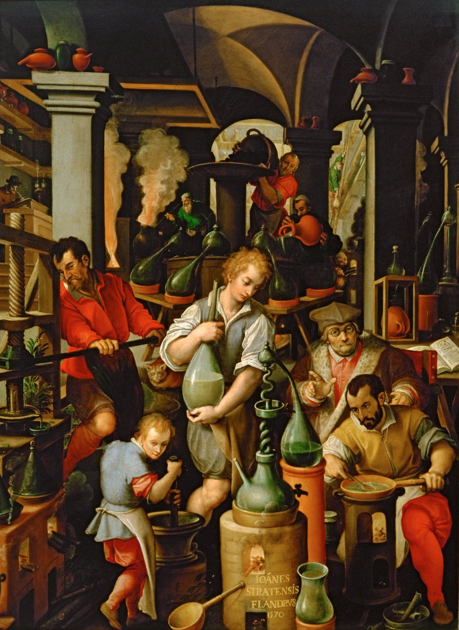 Alkymistens laboratorium af Jan van der (1523-1605) Straet