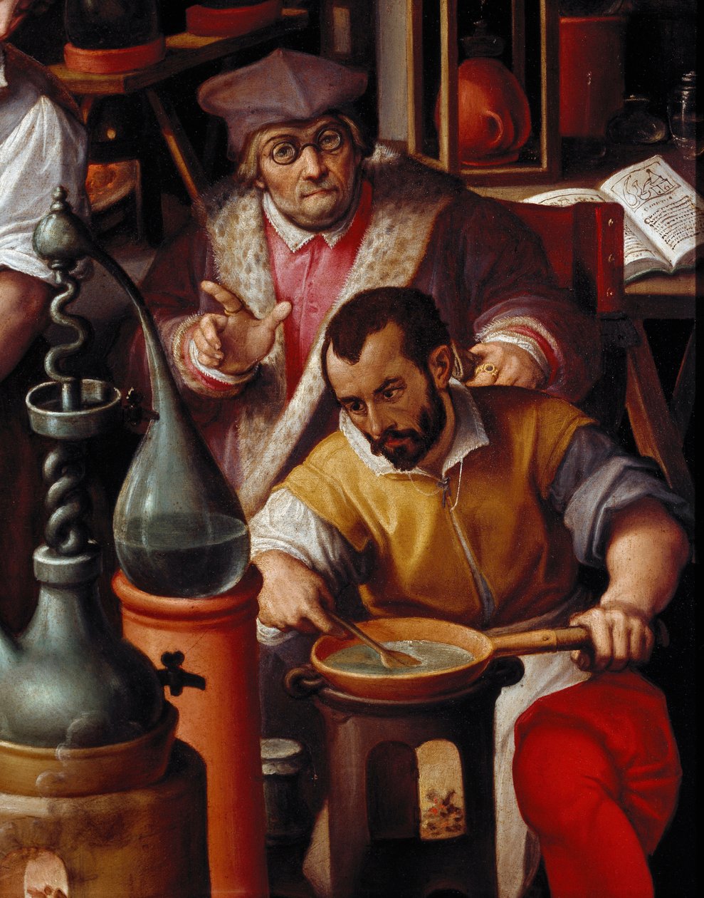 Alkymistens laboratorium, detaljer af Jan van der Straet