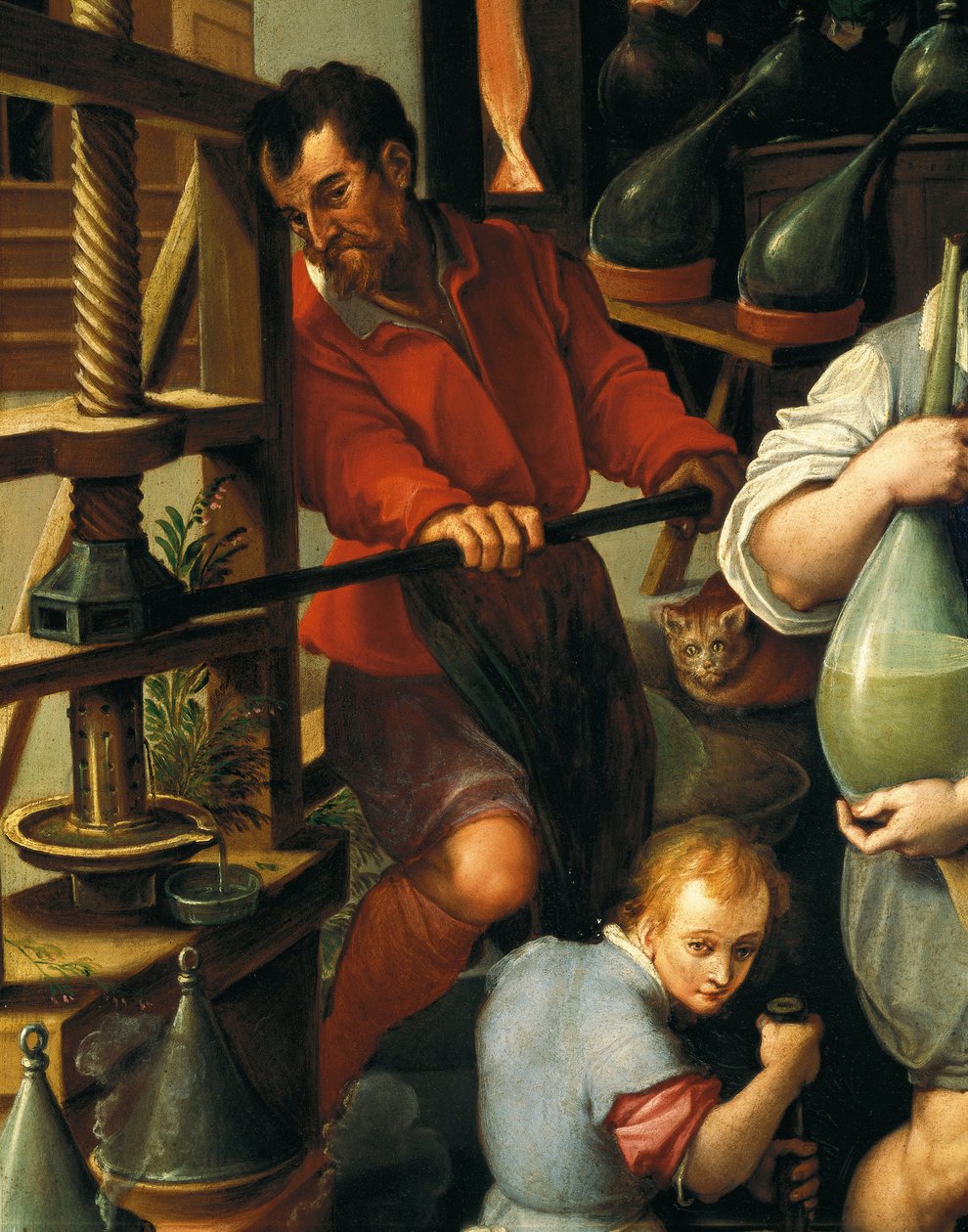 Alkymistens laboratorium, detaljer af Jan van der Straet