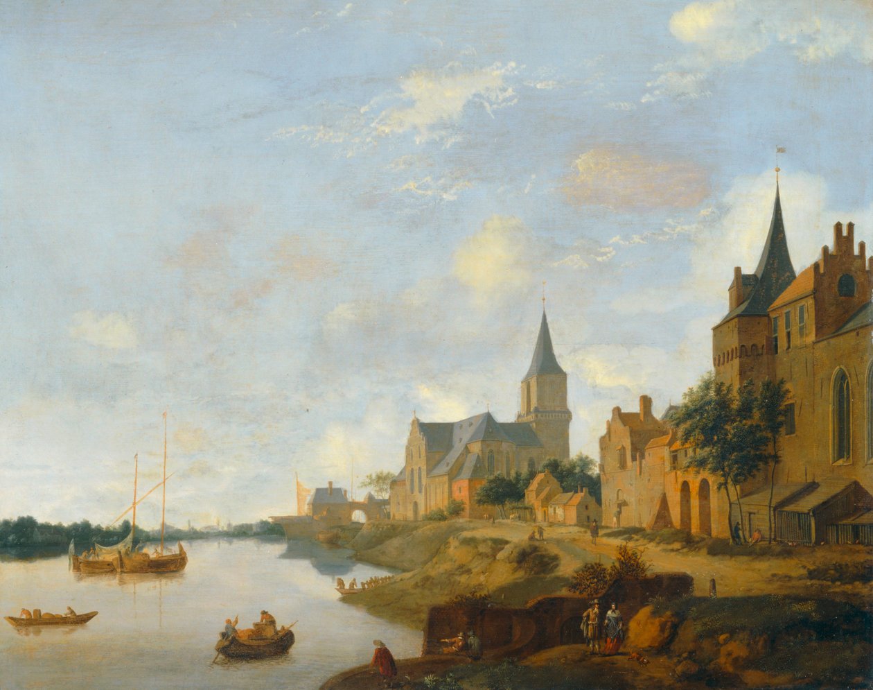 Rhinen ved Emmerich med Sankt Martins Kirke ... af Jan van der (manner of) Heyden