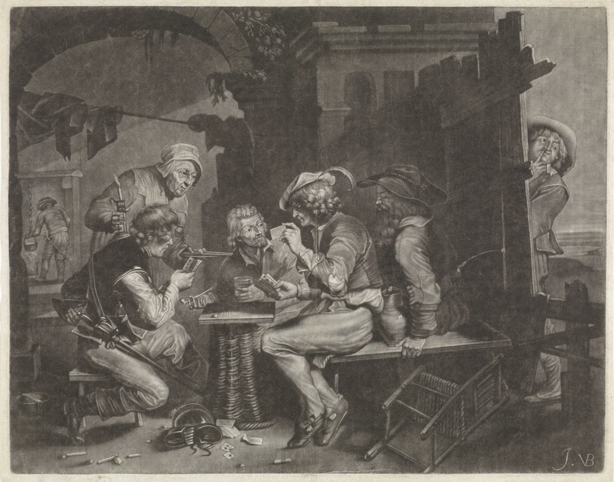 Kortspillere og en tissemand af Jan van der Bruggen