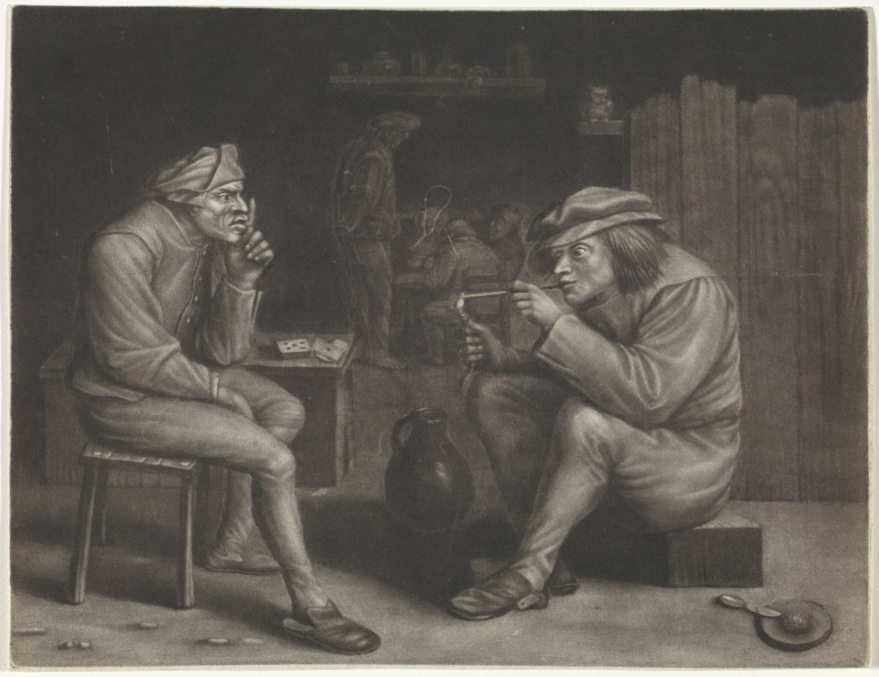 Pub scene med mand tænder en pibe af Jan van der Bruggen