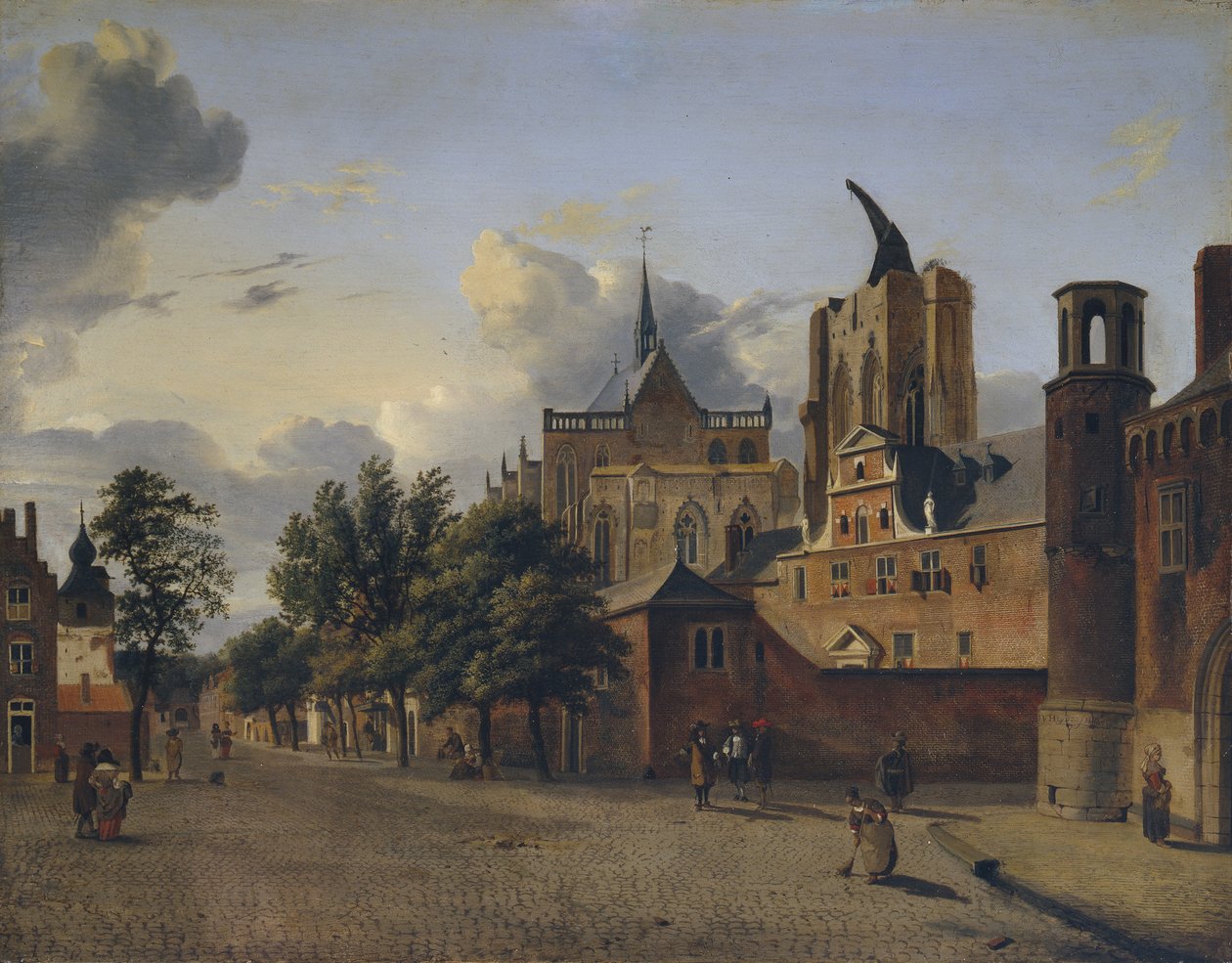 Kölnin katu, jonka keskellä on keskeneräinen katedraali af Jan van der Heyden