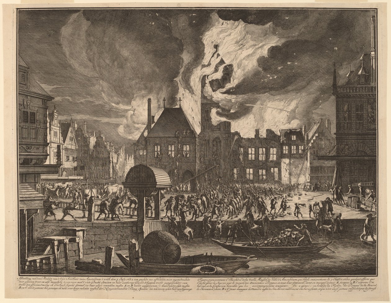 Afbrænding af det gamle Amsterdams rådhus af Jan van der Heyden