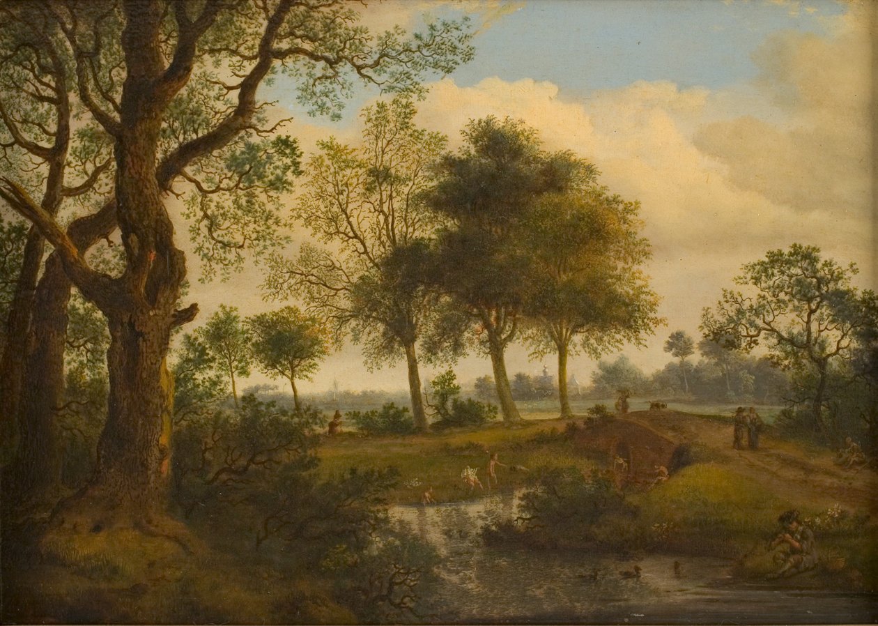 Landskab med badende af Jan van der Heyden