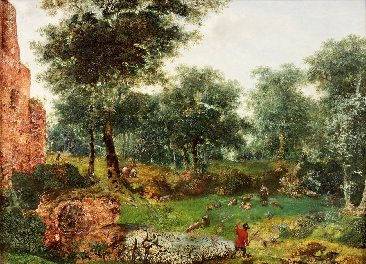 Skovklædt landskab, ca. 1690-1700 af Jan van der Heyden