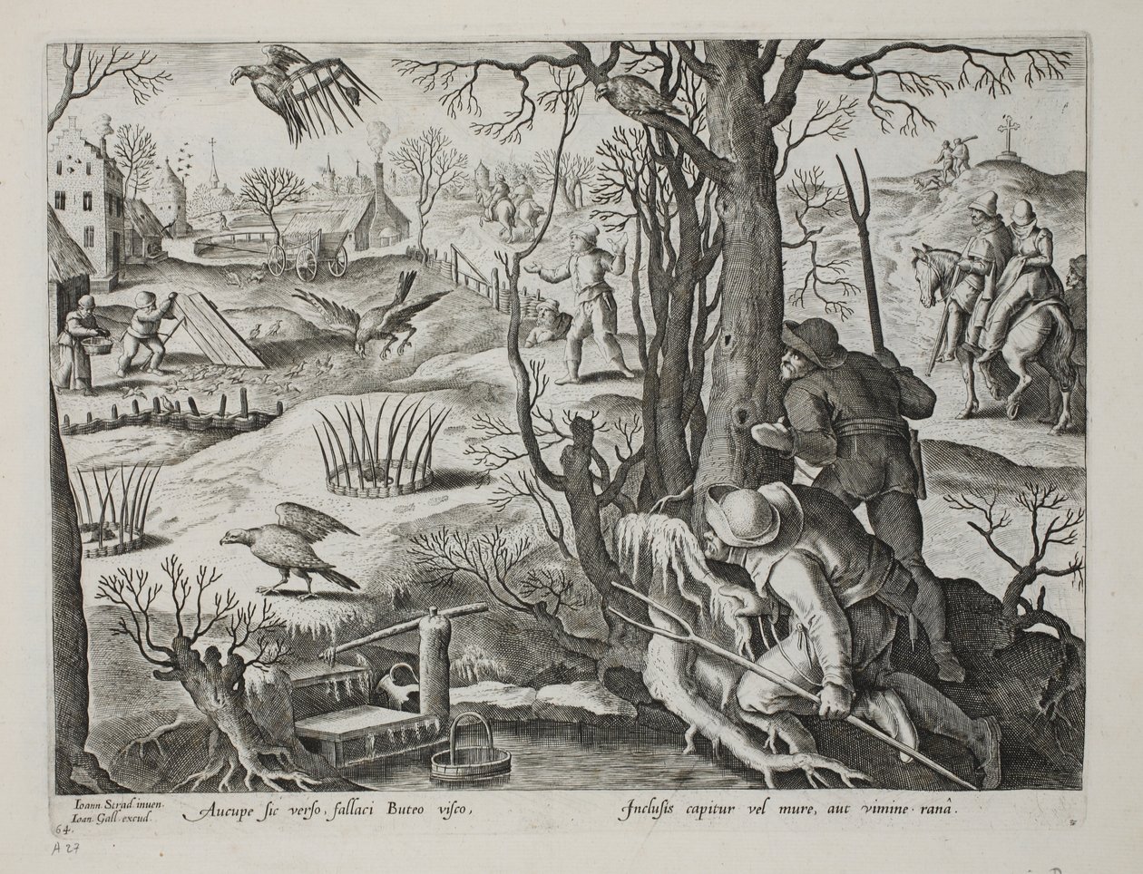 Fuglefangere, der bruger fælder lokket med rotter til at fange høge, plade 64, illustration fra 