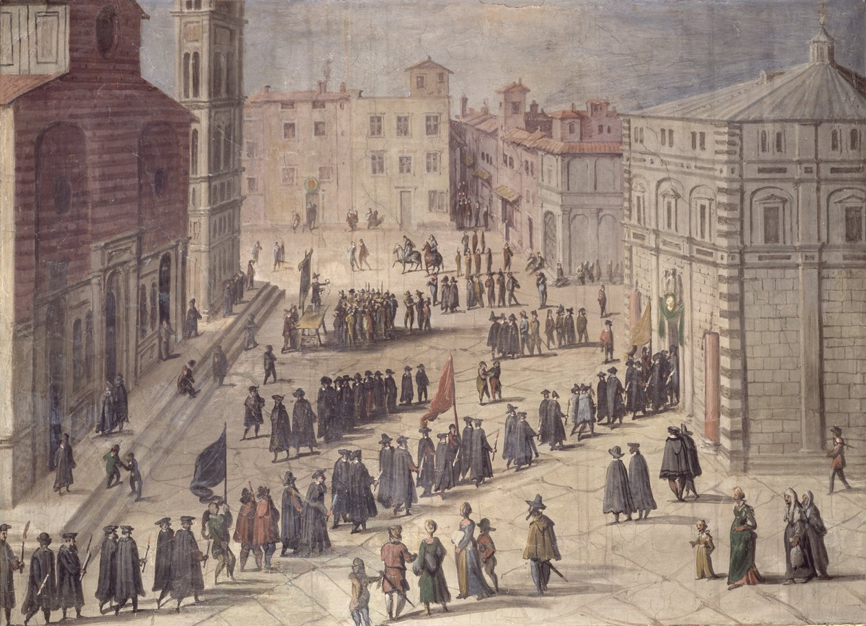Hyldestfestival på Piazza del Duomo, Firenze, 1555 af Jan van der Straet