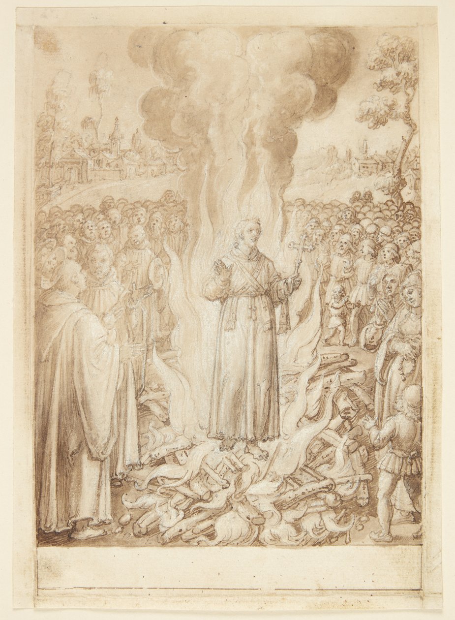 S. Giovanni Alberti Fiorentinos historie. Abbed Petrus beviser ved ildprøven, at bispen af Firenze er kætter og simonist af Jan van der Straet