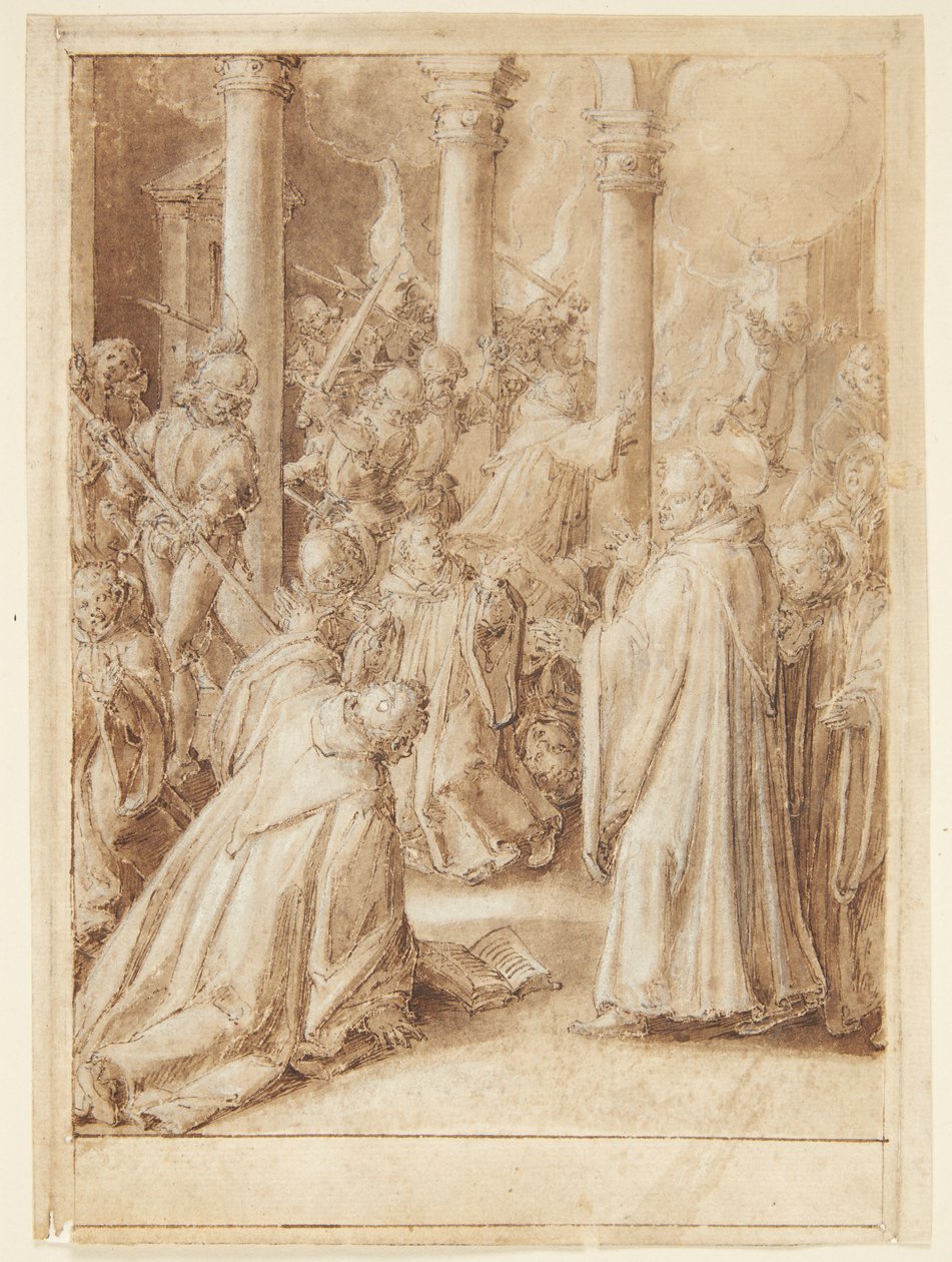S. Giovanni Alberti Fiorentinos historie. De af bispen af Firenze udsendte soldater overfalder det kloster, hvori de tror, at Giovanni Alberti er(?) af Jan van der Straet