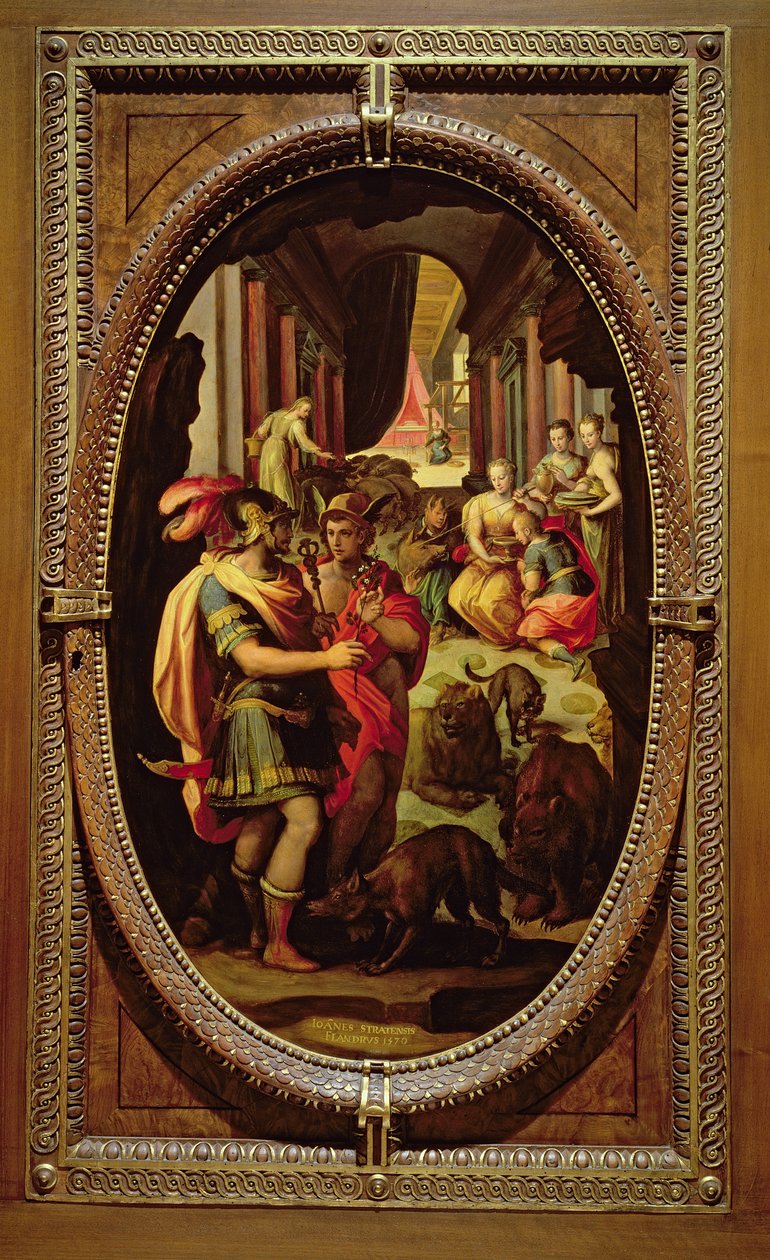 Ulysses, Mercury and Circe, 1570 (olie på skifer) af Jan van der Straet