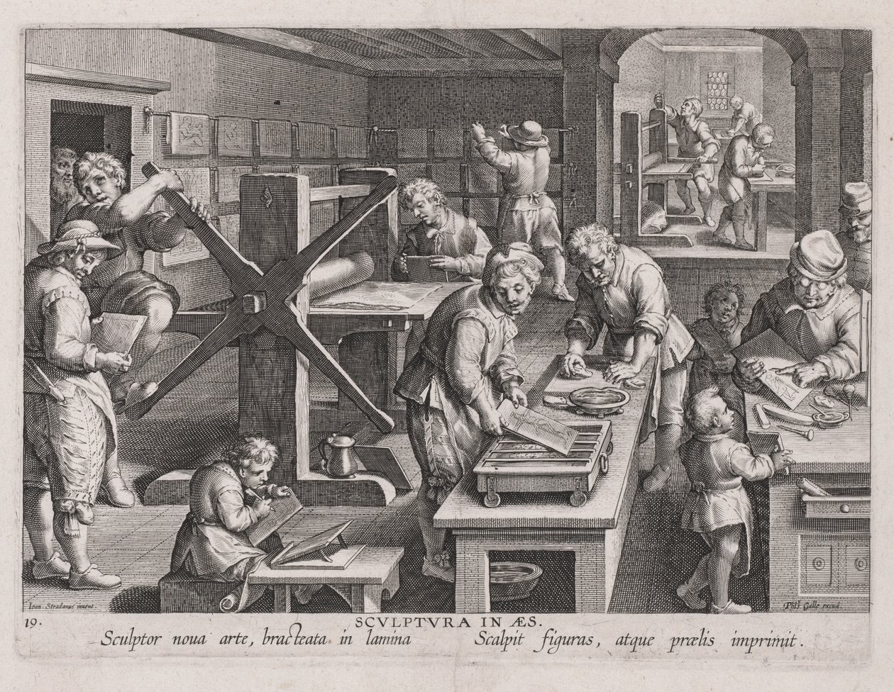 Sculptura in Aes, en gravørs værksted af Jan van der Straet, called Johannes Stradanus